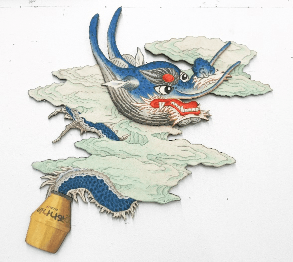 안성민의 Banana milk Dragon, 나무판에 채색, 73.5x66cm, 2024